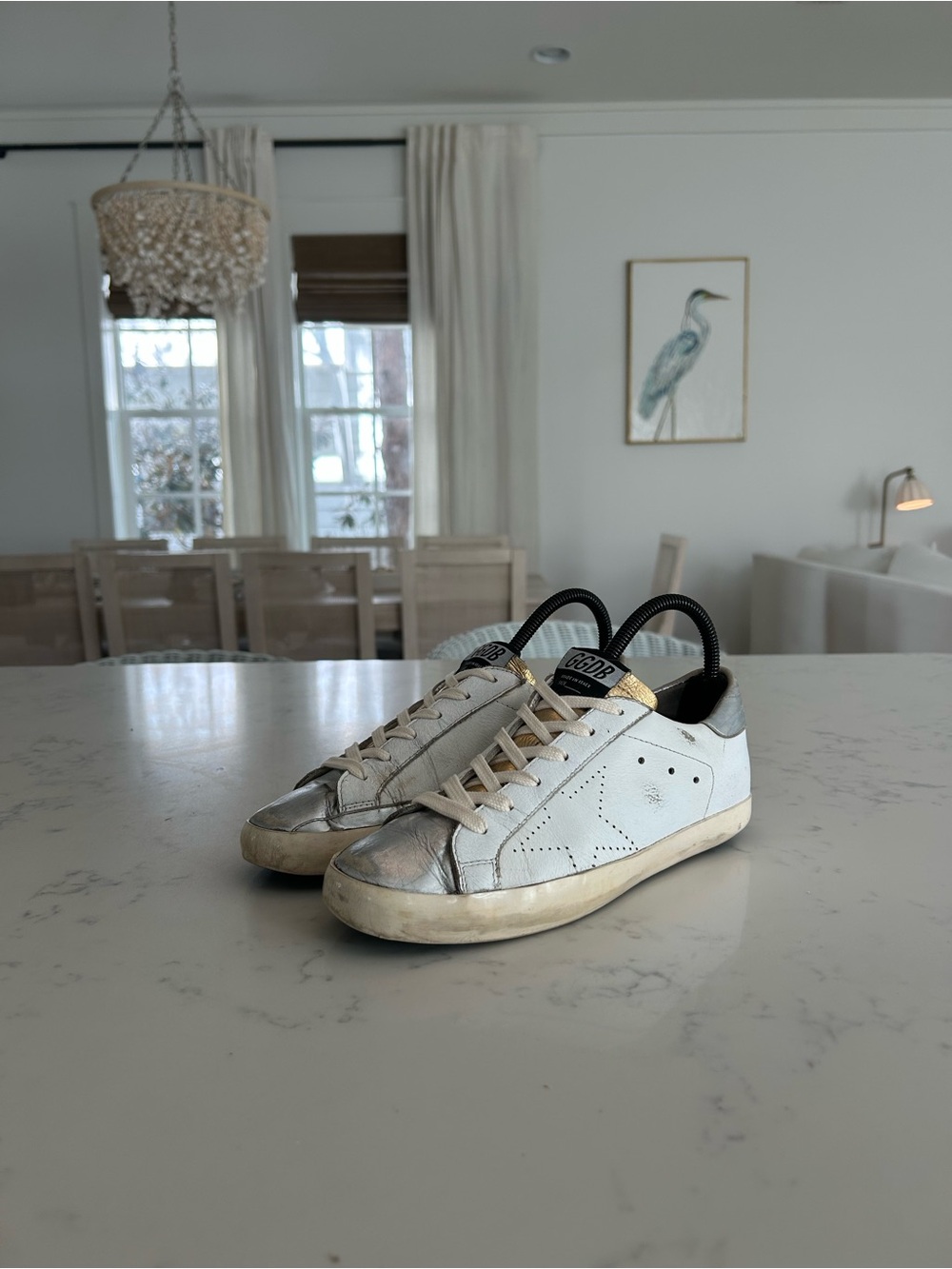 Women's Golden Goose GGDB Superstar White Silver Gold Perforated Star EU 38